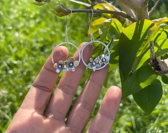 Floral silver earrings - handmade artisan jewelry - made in Spain, Asturias