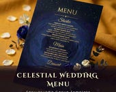 Celestial Wedding Menu Template | Cosmic Starry Night Event | Moon & Stars Reception Menu | Editable Canva | Alternative Wedding Stationery
