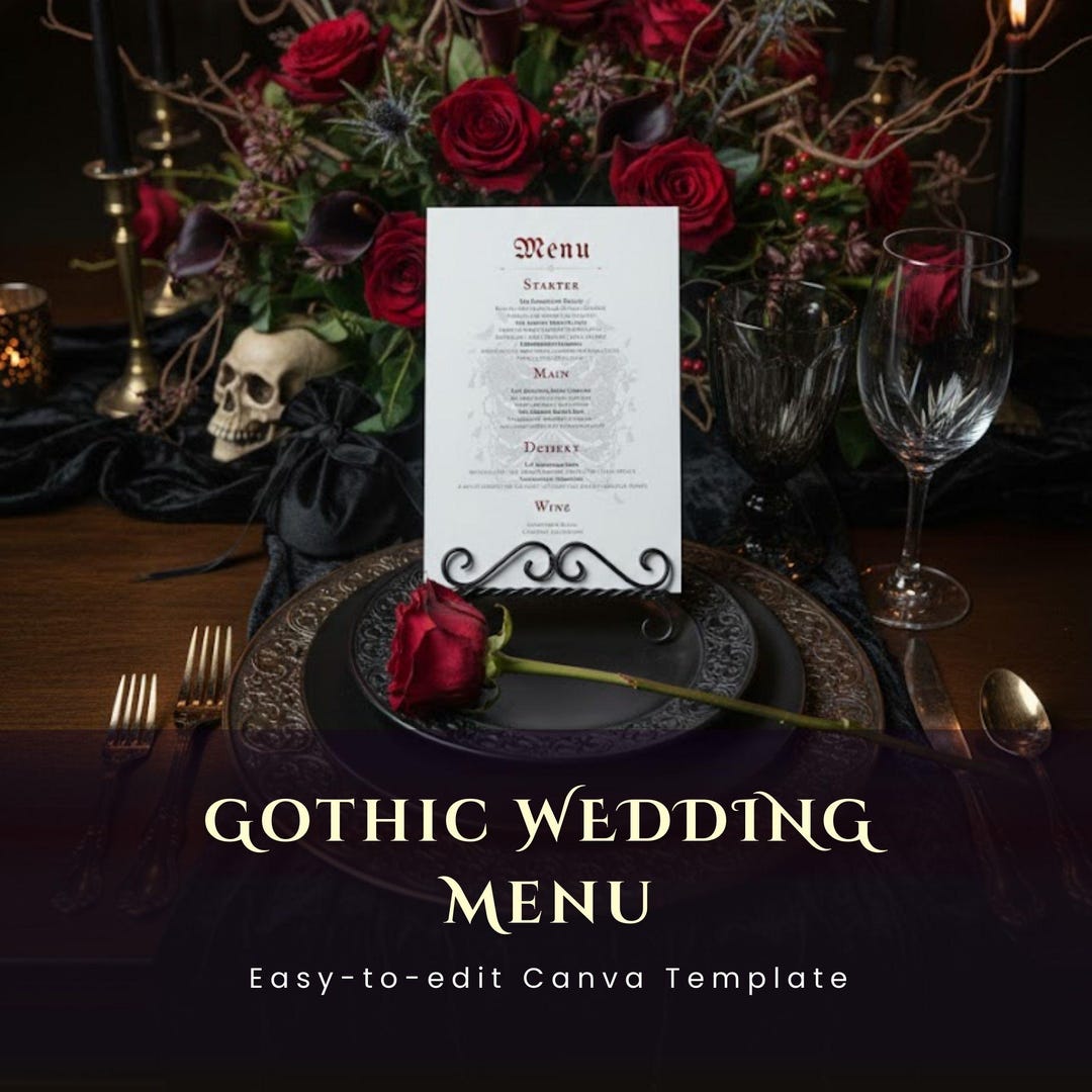 Gothic Wedding Menu Template | Dark Romance Moody Wedding Dinner Menu ...