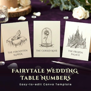 Fairytale Wedding Table Numbers | Fantasy Table Cards | Princess Storybook Wedding Decor | Editable Canva Template | Instant Download