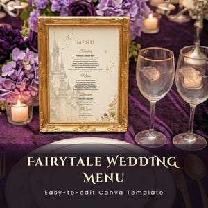 Fairytale Wedding Menu Template | Princess Storybook Wedding | Fantasy Reception Decor | Editable Canva Template