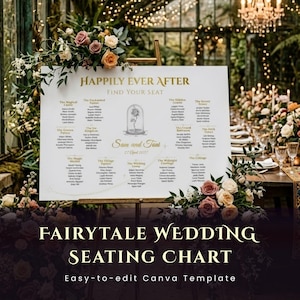 Planimetria per matrimonio da favola / Planimetria per tavolo da favola di principesse / Matrimonio in un castello fantasy / Modello Canva modificabile / Download immediato