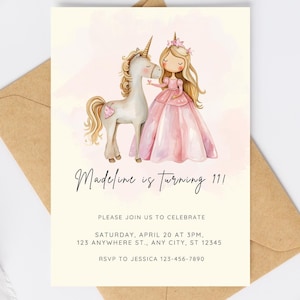 Unicorn Birthday Invitation Unicorn Princess Invite Unicorn Party Invitation Princess Birthday Invitation Unicorn Theme Invitation Fairytale