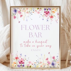 Znak na barze kwiatowym Znak na barze Wildflower Bloom Bridal Shower Flower Bar Kwiatowy bukiet na baby shower Znak na barze Szablon do druku Flower Bar Cart