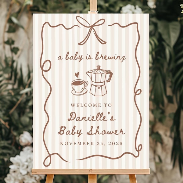 Coffee Baby Shower Welcome Sign A Baby Is Brewing Sign Coffee Baby Shower Poster Coffee Themed Baby Shower Cafe Bebe Baby Bean Coffee Theme
