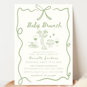 Modello di invito per baby brunch, invito per baby shower, invito per baby brunch con cosparsione, invito digitale per baby sprinkle di genere neutro, invito disegnato a mano