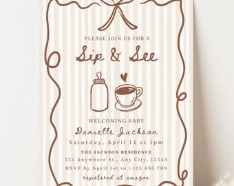 Invitación dibujada a mano para "Sip and See", "Meet and Greet" (Descarga digital)