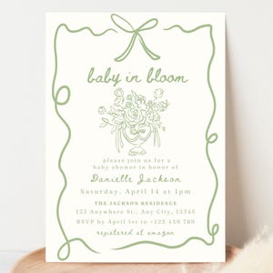 Baby in Blüte einladen Hand gezeichnete Babypartyeinladung Geschlechtsneutrale Babyparty wunderliche Babyparty-Digital-Einladung Canva-Vorlage