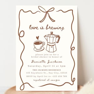 Love is Brewing Bridal Shower Invitation Template Coffee Bridal Shower Invite Bow Coffee Hand Drawn Bridal Brunch Invite Canva Editable