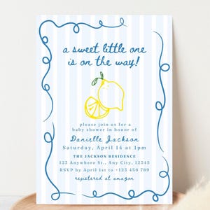 A Sweet Little One Baby Shower Invite Lemon Baby Shower Invitation Blue Lemon Themed Boy Baby Shower Something Sweet Lemon Baby Sprinkle