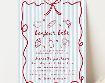 Bonjour Bebe Baby Shower Invite Bonjour Baby Shower French Baby Shower Invitation Template French Themed Hand Drawn Baby Paris Baby Shower