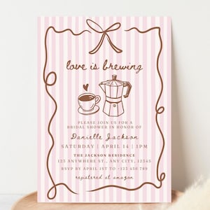 Love is Brewing Bridal Shower Invitation Template Coffee Bridal Shower Invite Bow Coffee Hand Drawn Bridal Brunch Invite Canva Editable