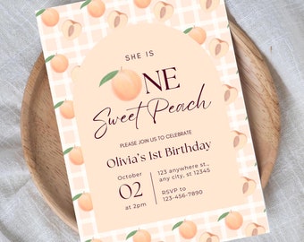 One Sweet Peach Birthday Invitation Template One Sweet Peach First Birthday Party Template 1st Birthday Peach Birthday Invite Digital Invite