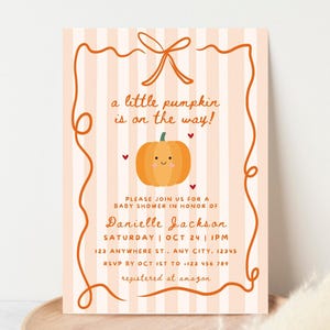A Little Pumpkin is on The Way Baby Shower Invitation Fall Pumpkin Baby Shower Invite Autumn Baby Shower Invite Editable Printable Download