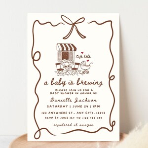 A Baby is Brewing Baby Shower Invitation Template Coffee Baby Shower Invite Parisian Cafe Theme Cafe Bebe Theme Coffee Themed Party