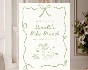 Baby Brunch Welcome Sign Template, Hand Drawn (Canva Digital Download)