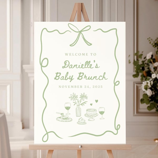 Baby Brunch Welcome Sign Template, Hand Drawn (Canva Digital Download)