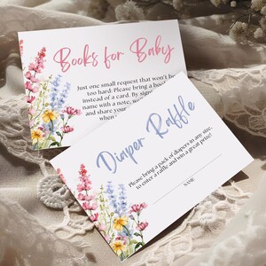 Wildflower babyshower uitnodiging sjabloon set bewerkbare wilde bloemen boek verzoekkaart bewerkbare luier loterij bloemen babyshower verzoekkaart