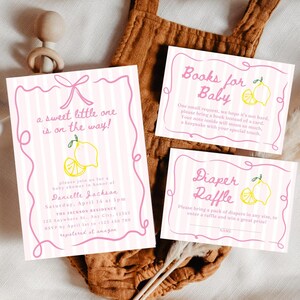 Faire-part de baby shower citron Une invitation à un baby shower adorable baby shower sur le thème du citron Carte de demande de livre de citron Billet de tombola de couches