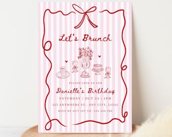 Birthday Brunch Invitation Template Brunch Party Digital Invite Hand-Drawn Design (Digital Download, Canva Editable)