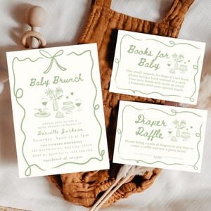 Babybrunch baby shower uitnodiging sjabloon babybrunch strooi uitnodigen genderneutraal baby strooi digitale uitnodiging boek verzoekkaart