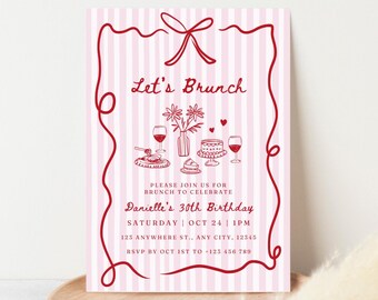 Birthday Brunch Invitation, Hand-Drawn Design, Canva Editable (Digital Download)