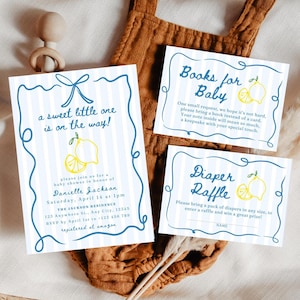 Faire-part de baby shower citron Une invitation à un baby shower adorable baby shower sur le thème du citron Carte de demande de livre de citron Billet de tombola de couches