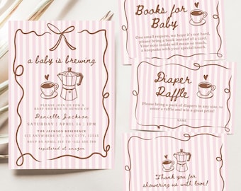 Kaffee Babypartyeinladungs-Set, Cafe Bebe-Thema (PDF)