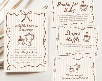 Coffee Baby Shower Invite Coffee Themed Baby Shower Invitation Books for Baby Brewing Diaper Raffle Card A Baby Is Brewing Invite Cafe Bebe