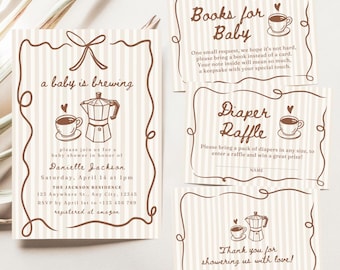 Coffee Baby Shower Invite Coffee Themed Baby Shower Invitation Books for Baby Brewing Diaper Raffle Card A Baby Is Brewing Invite Cafe Bebe