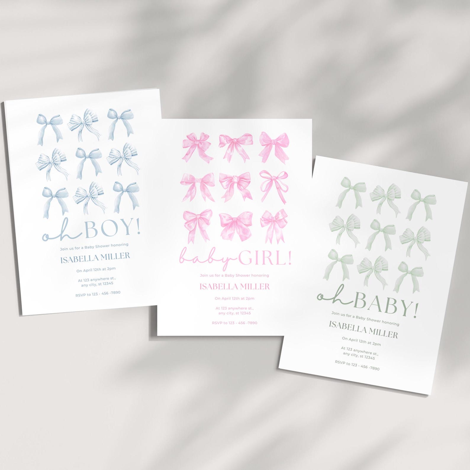 Editable Baby Shower Invitation Boy Bow Boy Baby Shower Invite Instant ...