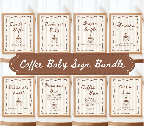 Coffee Baby Shower Sign Bundle Cafe Bebe Baby Shower Sign Coffee Bean Baby Shower Table Sign Set A Baby is Brewing Hand Drawn Coffee Baby