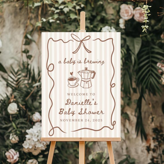 Coffee Baby Shower Welcome Sign A Baby Is Brewing Sign Coffee Baby Shower Poster Coffee Themed Baby Shower Cafe Bebe Baby Bean Coffee Theme