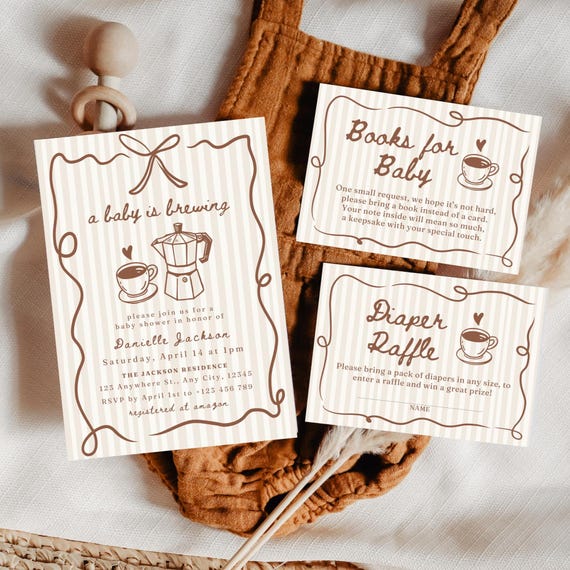 Coffee Baby Shower Invite Coffee Themed Baby Shower Invitation Books for Baby Brewing Diaper Raffle Card A Baby Is Brewing Invite Cafe Bebe