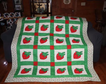 Full Size Homemade Strawberry Quilt 69x82