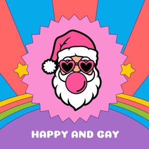 Image du père Noël joyeux et gai | Téléchargement numérique | Joyeuses Fêtes | Imprimable et réutilisable | LGBTQ+ | Gays | Salutations de Noël colorées | Hiver homosexuel