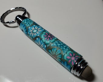 Teal Secret Compartment Key Chain with Mesh Stylus