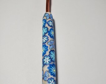 Boye G Crochet Hook Blue Floral Flowers Ergonomic Handle Polymer Clay