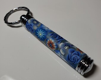 Blue Floral Secret Compartment Key Chain