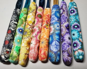 Polymer Clay Crochet Hooks Florals Ergonomic Handles Choice of Colors Sizes Boye