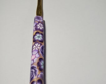 Boye H Crochet Hook Purple Floral Flowers Ergonomic Handle Polymer Clay