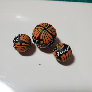 3 Pc Monarch Butterfly Wing Polymer Clay Round Beads