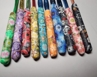 Polymer Clay Crochet Hooks Florals Ergonomic Handles Choice of Colors Sizes Susan Bates