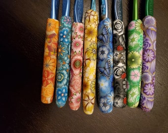 Polymer Clay Crochet Hooks Florals Ergonomic Handles Choice of Colors Sizes Boye