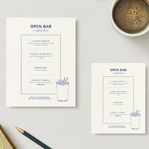POSTCARD Elegant Cocktail & Mocktail Menu Card for Weddings and Events