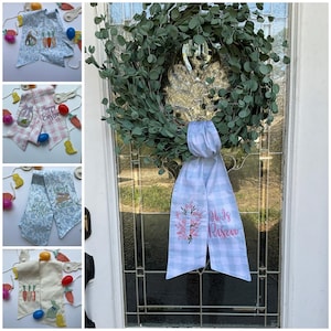 Blue Plaid Easter Personalized Wreath Sash
