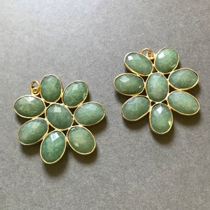 Natural Aventurine Flower Pendant 24k Gold Vermeil Bezel