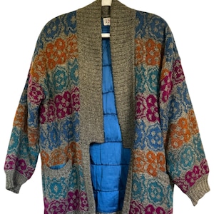 1980s Vintage Escada Bold Patterned Wool Cardigan by Margaretha Ley M/L