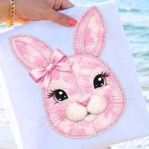 Pink Toile Bunny PNG, Grand Millennial Patchwork Bunny Face, Happy  Easter Clipart, Digital Download