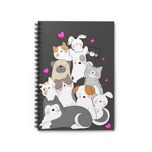 Animal Spiral Notebook - Lined Notebook, Cat and Dog Notebook, Cute Spiral notebook, To-do list notebook, Kids notebook
